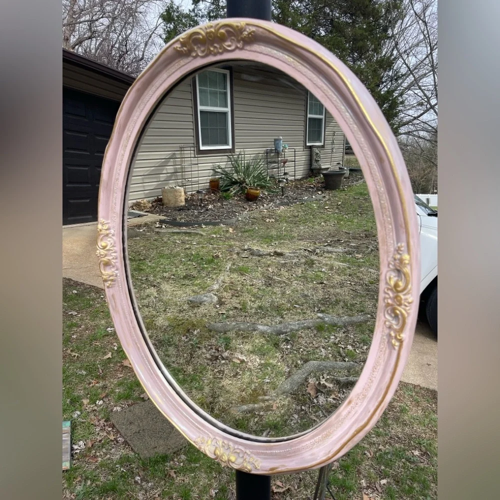 Refinished Large Vintage Oval Wall Mirror by Carolina Mirror Company 31”x25”